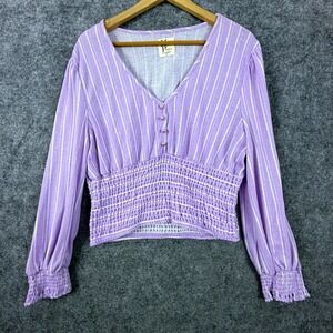 Haute Project Los Angeles Top Womens XL Purple Striped Stretch V-Neck Smocked